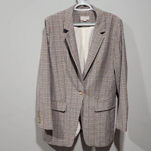 LOFT Blazer Size 12 Tall Brown Check Plaid Structured Fall Jacket Suit Preppy